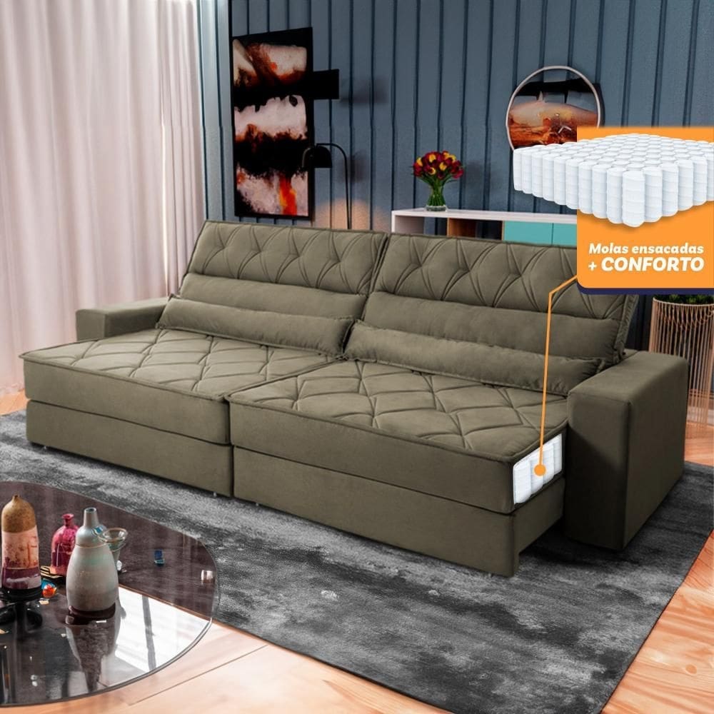 Sofá Retrátil Reclinável 3,00m Albany Suede Velut Tabaco Molas Ensacadas - King House