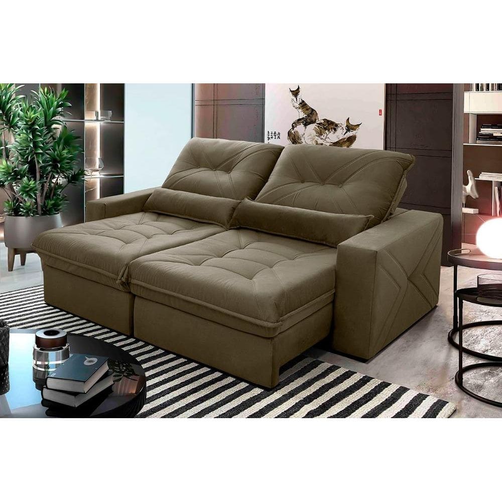 Sofá Retrátil Reclinável Sevilha 2,30m Suede Velut Bege Molas Ensacadas - King House