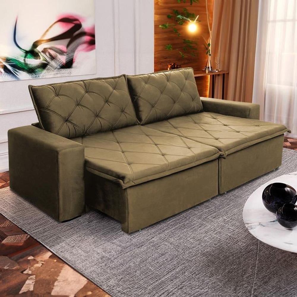 Sofá Cama Bangkok Sem Caixa 2,30m Retrátil e Reclinável Com Molas Velut Bege - King House