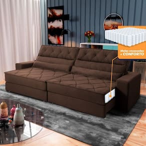 Sofá Retrátil Reclinável 2,30m Albany Suede Velut Marrom Molas Ensacadas - King House