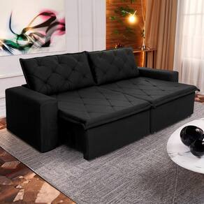 Sofá Cama Bangkok Sem Caixa 2,70m Retrátil e Reclinável Com Molas Velut Preto - King House