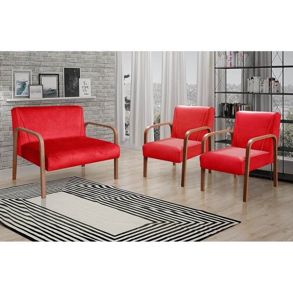 Conjunto Decorativo Anita Namoradeira + Poltronas Sala, Recepção Vermelho 100