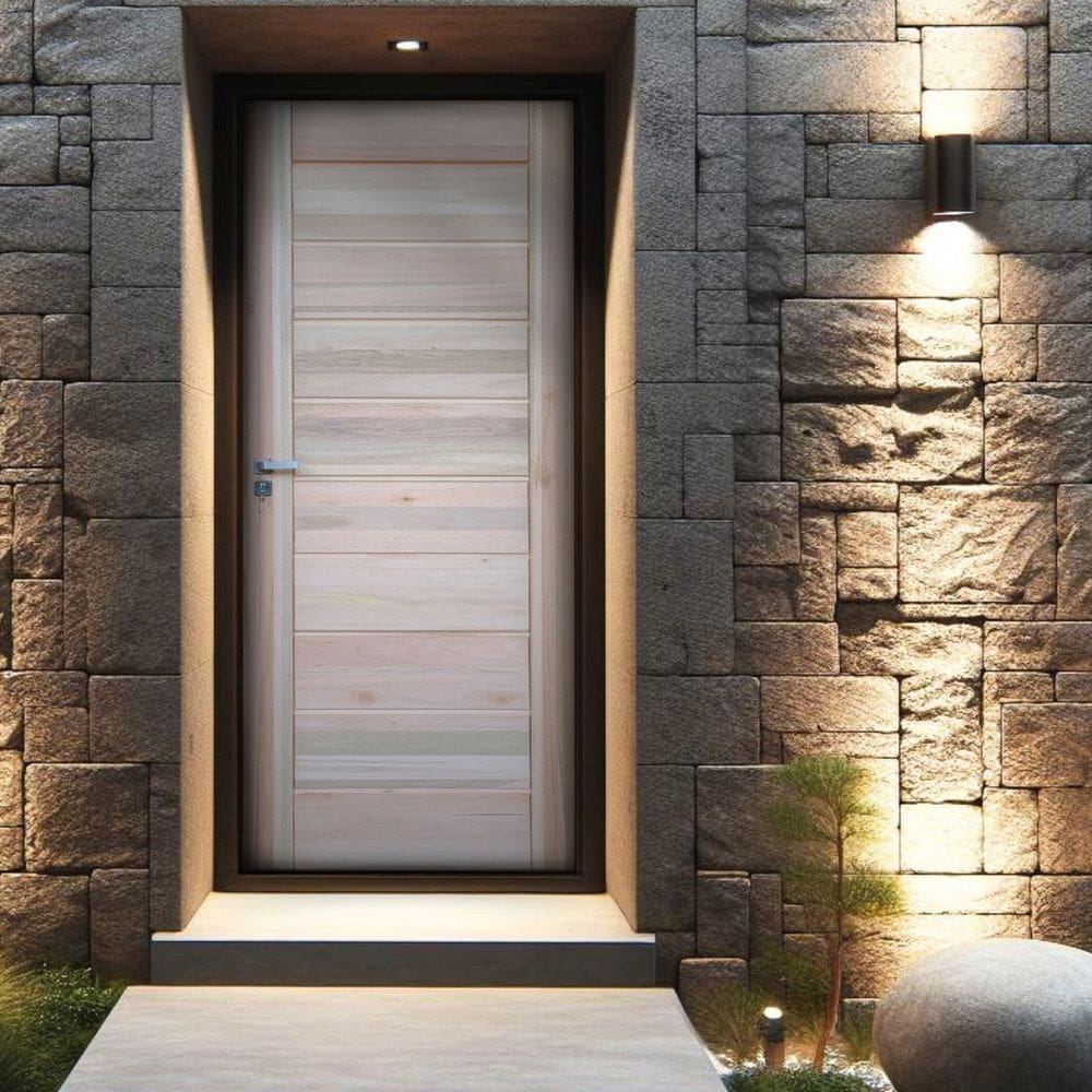 Kit Porta de Madeira Maciça 3b Eucalipto 210x82cm Batente 14cm Natural