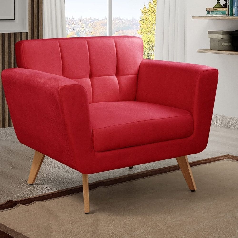 Poltrona Decorativa Bruna Sala de Estar Quarto Recepção Vermelho