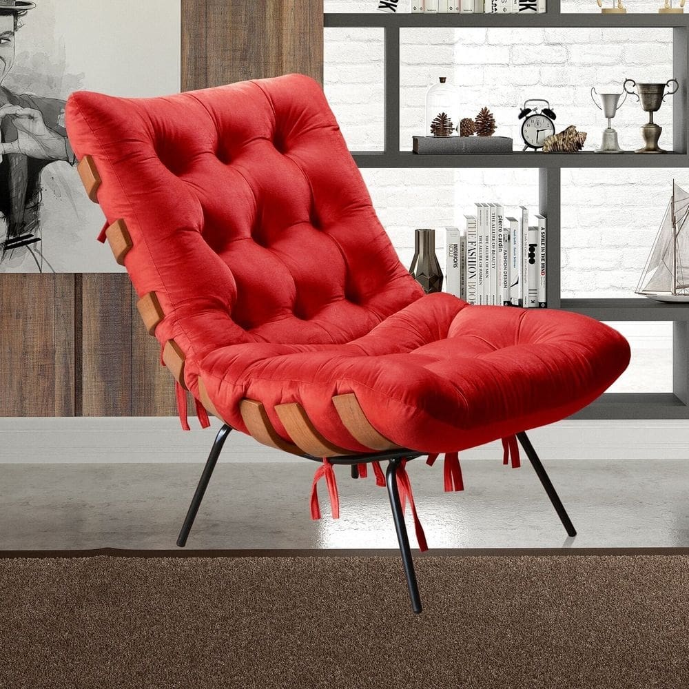 Poltrona Base Fixa para Sala de Estar Costela Vermelho
