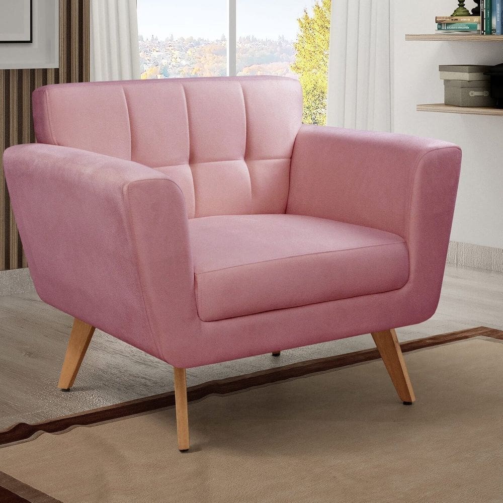 Poltrona Decorativa Bruna Sala de Estar Quarto Recepção Rosa