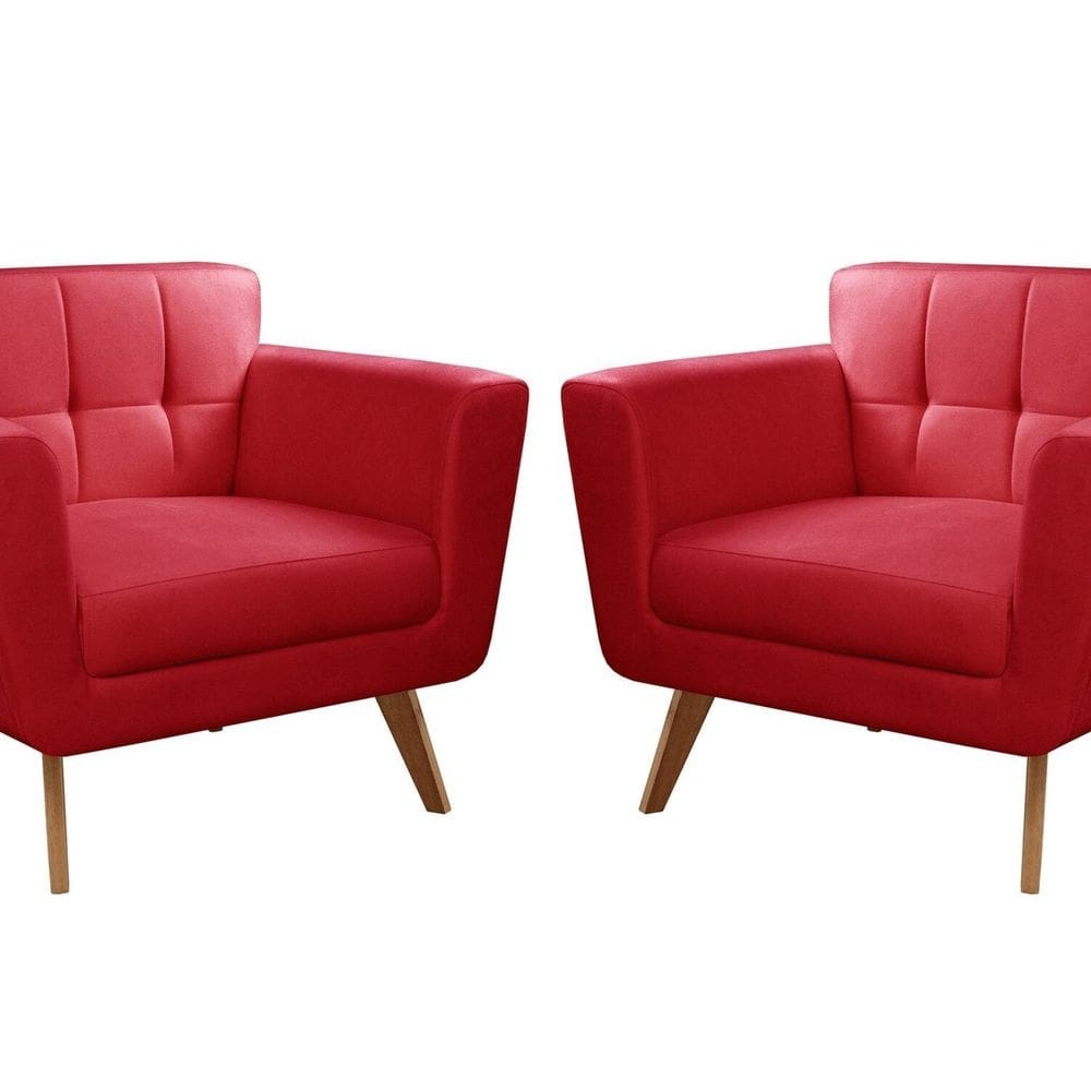 Kit 2 Poltronas Decorativas Bruna Sala de Estar Quarto Recepção Vermelho