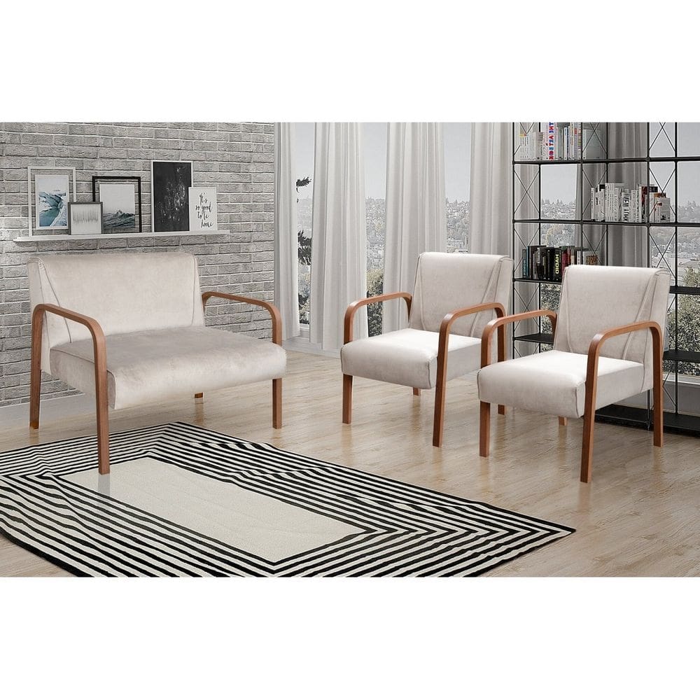 Conjunto Decorativo Anita Namoradeira + Poltronas Sala, Recepção Bege Claro 080