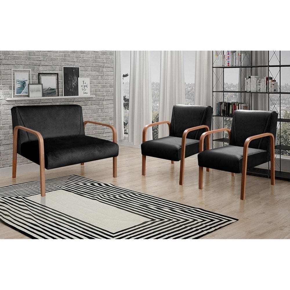 Conjunto Decorativo Anita Namoradeira + Poltronas Sala, Recepção Preto 410