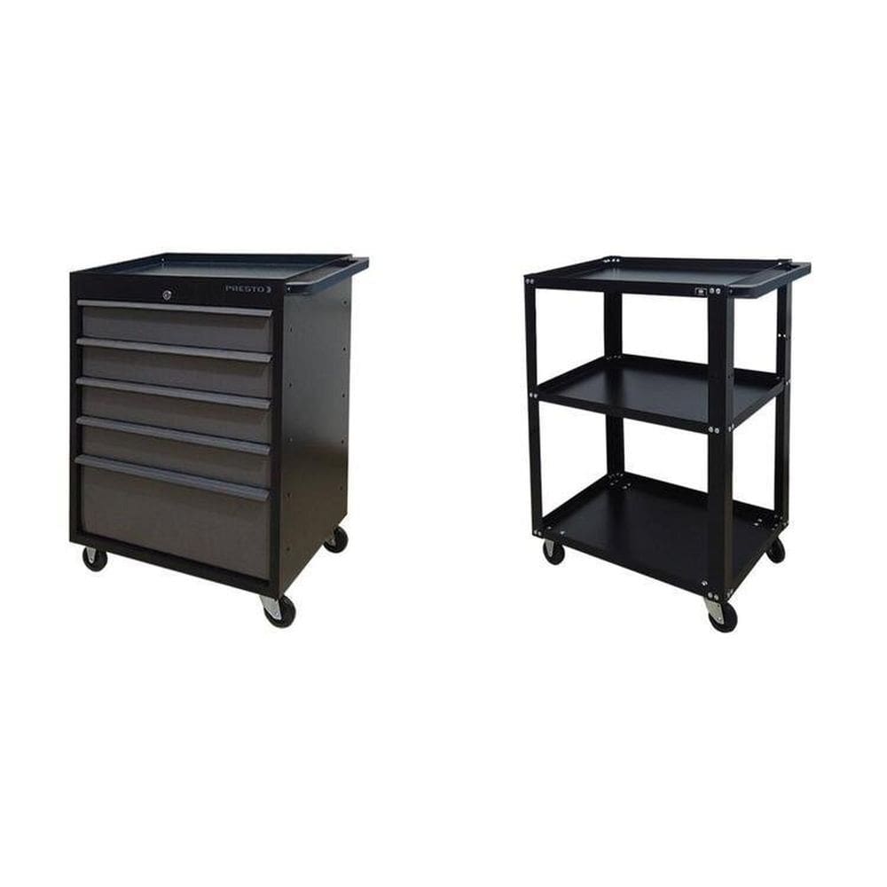 Conjunto 2 Carros de Ferramentas Profissional 5 Gavetas Presto Preto