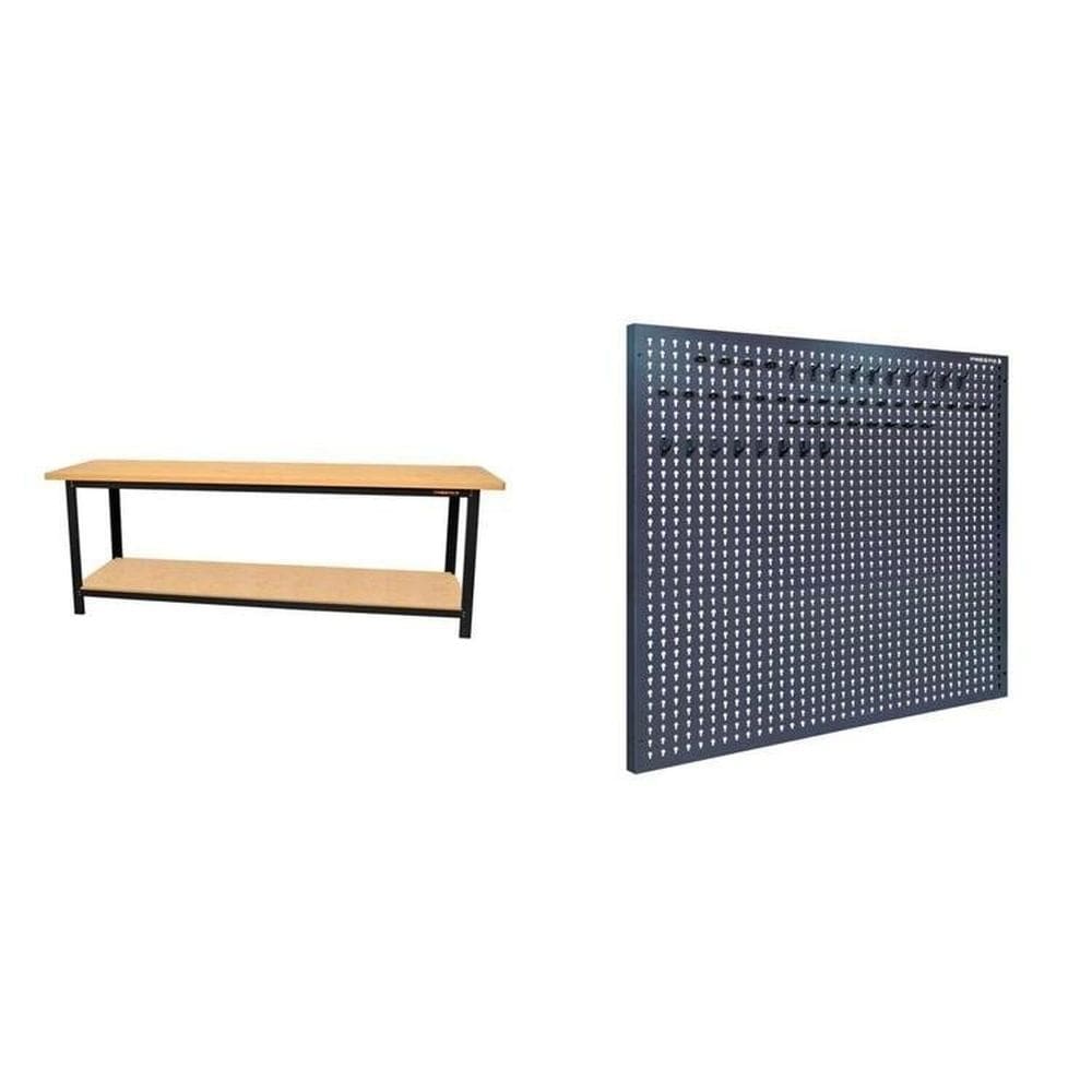 Conjunto de Organização Profissional 1 Bancada Aberta 200cm 1 Painel para Ferramentas em Aço Presto Preto