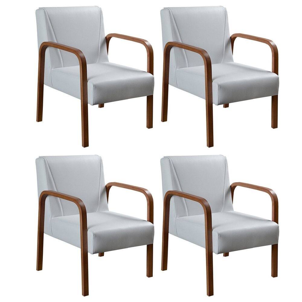 Kit 4 Poltronas Anita Conjunto Cadeiras Moderna Braço Madeira Branco