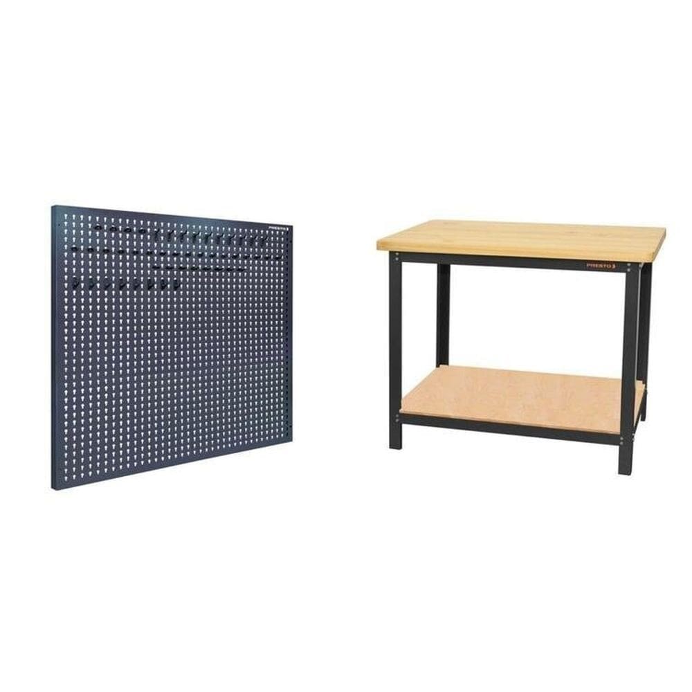 Conjunto de Organização Profissional 1 Bancada Aberta 110cm 1 Painel para Ferramentas em Aço Presto Preto
