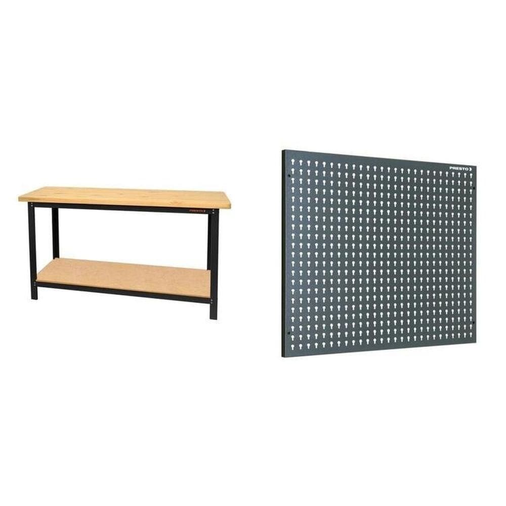 Conjunto de Organização Profissional 1 Bancada Aberta 150cm 1 Painel para Ferramentas em Aço Presto Preto