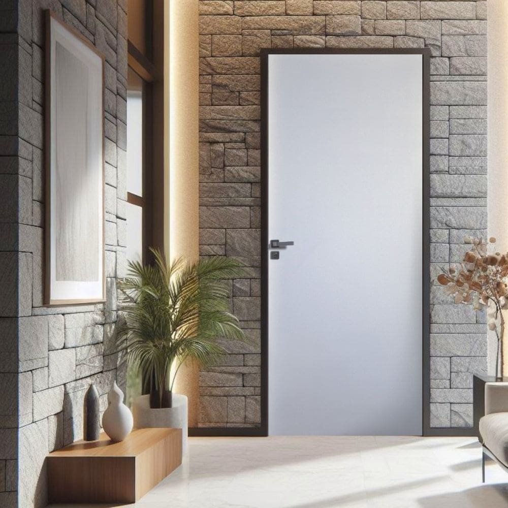 Kit Porta de Madeira Lisa Primer 210x92cm Batente 7,5cm Uniportas Branco