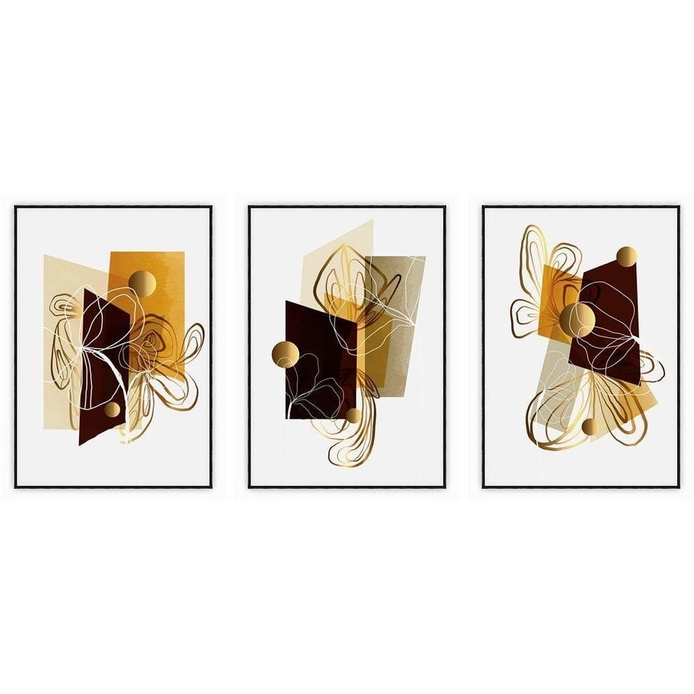 Kit Com 3 Quadros Decorativos Abstratos Com Moldura Para Sala Quarto Escritório 42x622 Abstrato 001