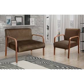 Conjunto Decorativo Anita Kit Namoradeira + Poltrona Sala, Recepção Marrom 260
