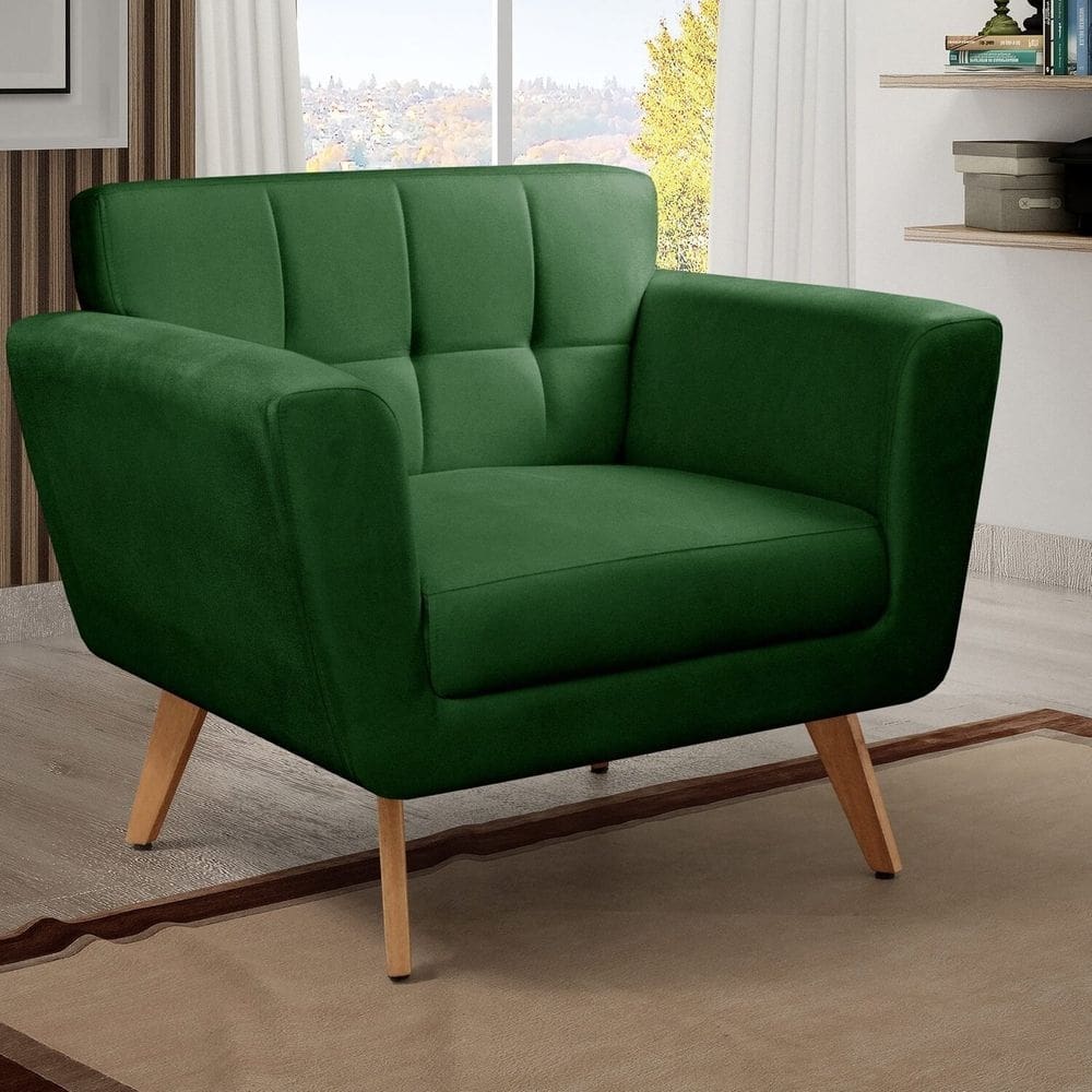 Poltrona Decorativa Bruna Sala de Estar Quarto Recepção Verde