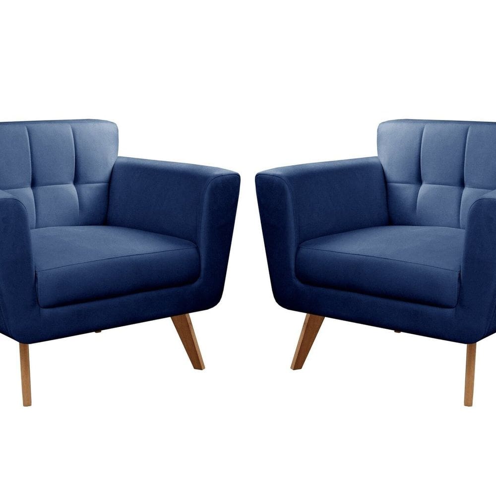 Kit 2 Poltronas Decorativas Bruna Sala de Estar Quarto Recepção Azul Marinho