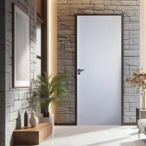 Kit Porta de Madeira Lisa Primer 210x72cm Batente 9,5cm Branco