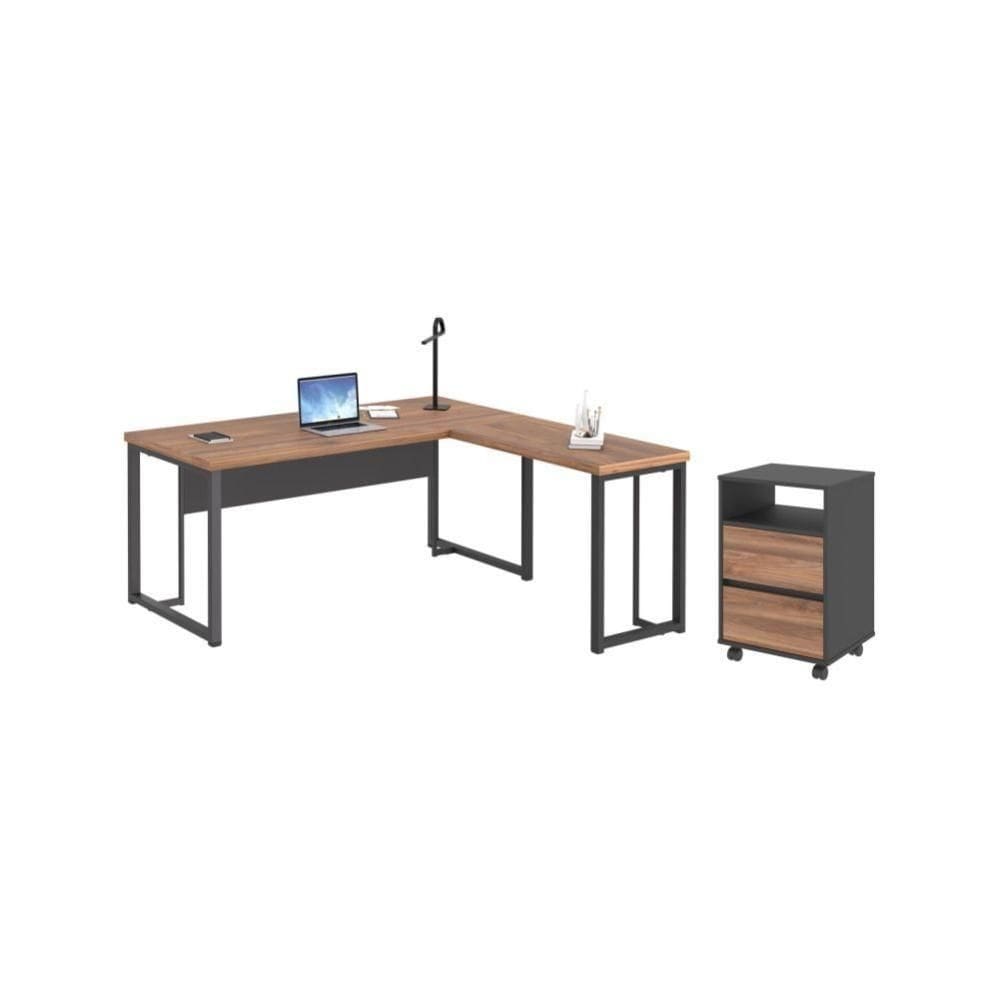 Mesa Em L E Gaveteiro Ali Noce Preto