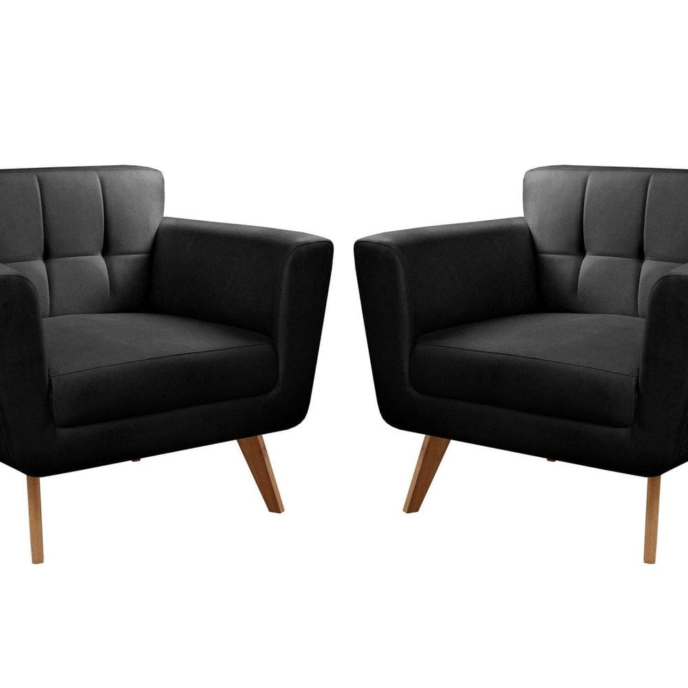 Kit 2 Poltronas Decorativas Bruna Sala de Estar Quarto Recepção Preto