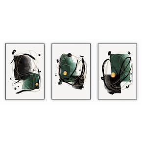 Kit Com 3 Quadros Decorativos Abstratos Com Moldura Para Sala Quarto Escritório 67x922 Abstrato 002
