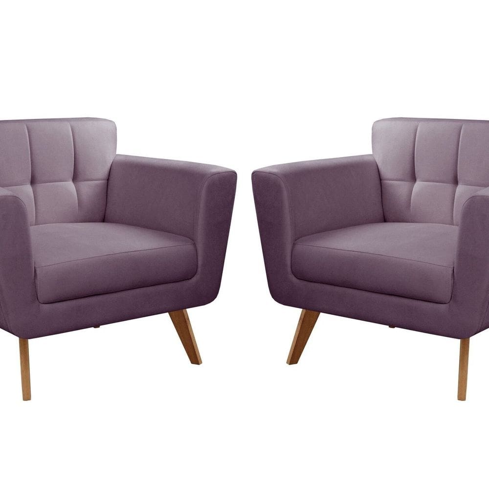 Kit 2 Poltronas Decorativas Bruna Sala de Estar Quarto Recepção Roxo