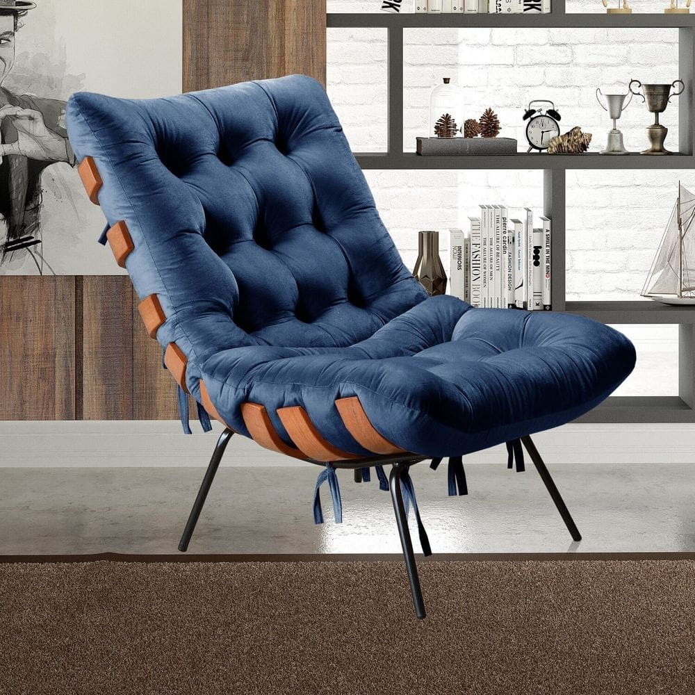 Poltrona Base Fixa para Sala de Estar Costela Azul Marinho