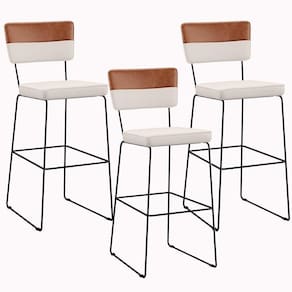 Kit 03 Banquetas Altas Faixa Camel Linho Cru