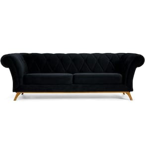 Sofá 3 Lugares Império 230 Cm Veludo Preto C-300