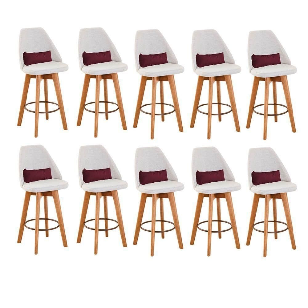 Kit 10 Banquetas Bege Claro E Almofada Suede Bordô