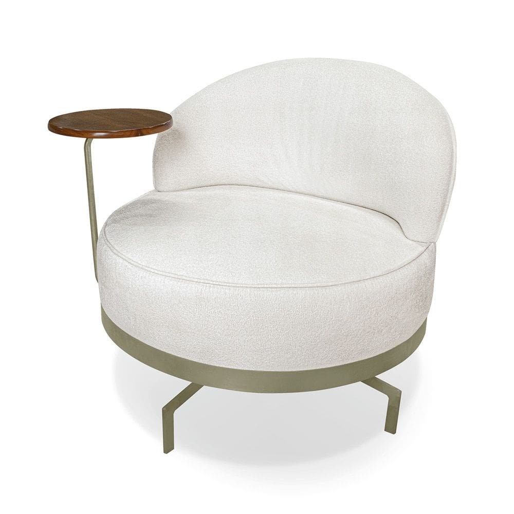 Poltrona Sala de Estar Base Giratória Dourada Aura Bouclê Off White S04 - D`Rossi