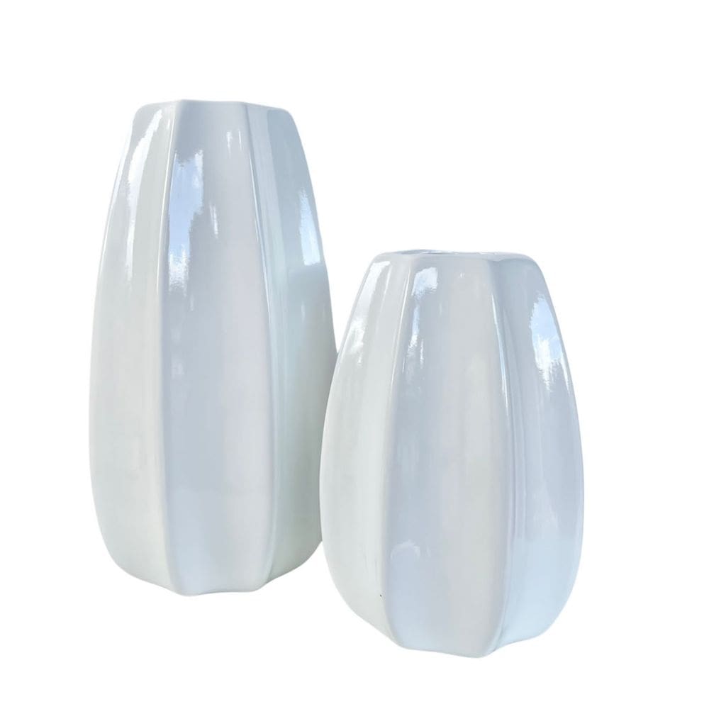Dupla vaso centro de mesa grande médio alto relevo branco