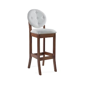 Banqueta Alta Madeira Maciça Teseu Linho Off White/Imbuia