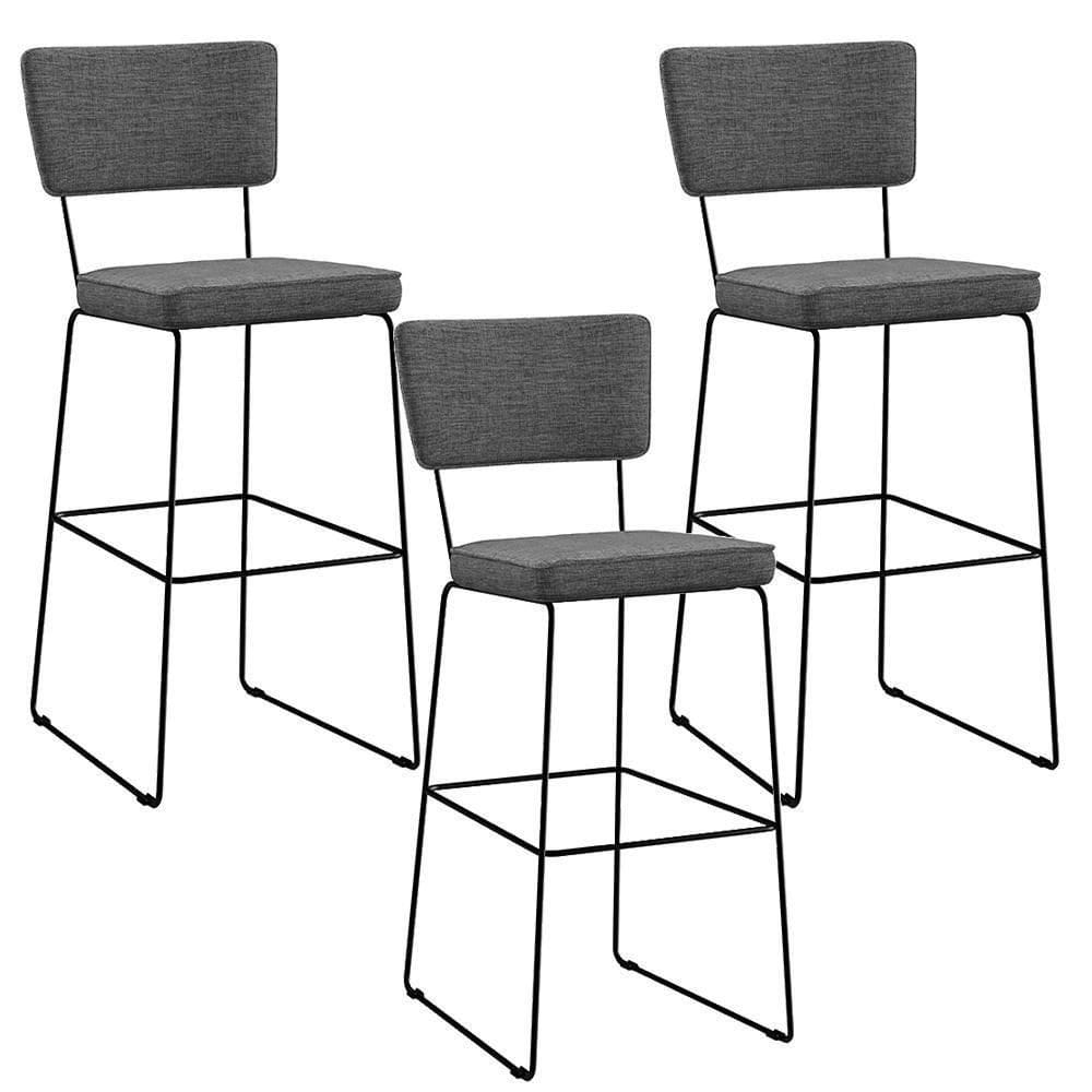 Kit 03 Banquetas Alta Linho Cinza Escuro
