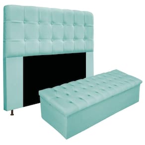 Cabeceira e Calçadeira Baú Mel 160Cm Queen Size Azul Tiffany