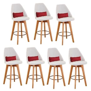 Kit 07 Banquetas Bege Claro E Almofada Suede Vermelho