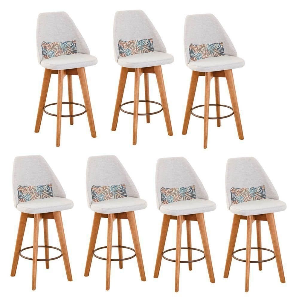 Kit 07 Banquetas Bege Claro E Almofada Folhas