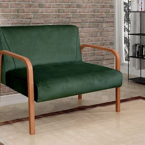 Namoradeira Anita Sofá 2 Lugares Moderna Braço Madeira Veludo Verde 270