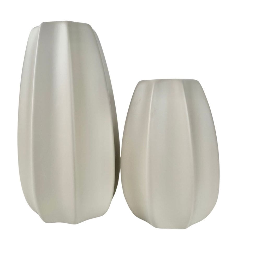 Dupla vaso centro de mesa grande médio alto relevo off white