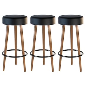 Kit 03 Banquetas Estofada Com Pés De Madeira Couríssimo Preto