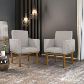 Kit 2 Poltronas Decorativas Nina Reforçada Linho Cinza Claro