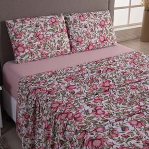 Jogo Cama Lençol Sonnet Solteiro Malha Estampada 100% Algodão 3 Peças - Flores - Rosê