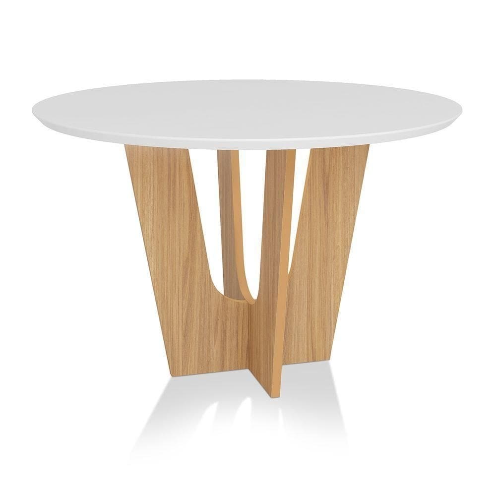 Mesa De Jantar Ravi C03 Redondo 135 Cm Cor Laca Branco/freijó