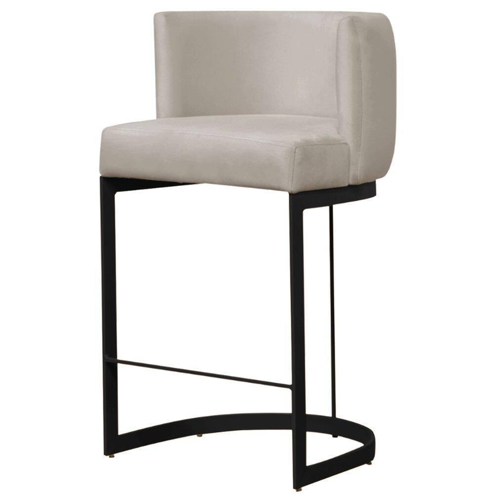 Banqueta Estofada Emily Base Preto Veludo Bege - Montanaris Decor