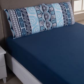 Jogo Cama Lençol Sonnet Casal Padrão Malha Estampada 100% Algodão 3 Peças - Geométrico - Azul Marinho