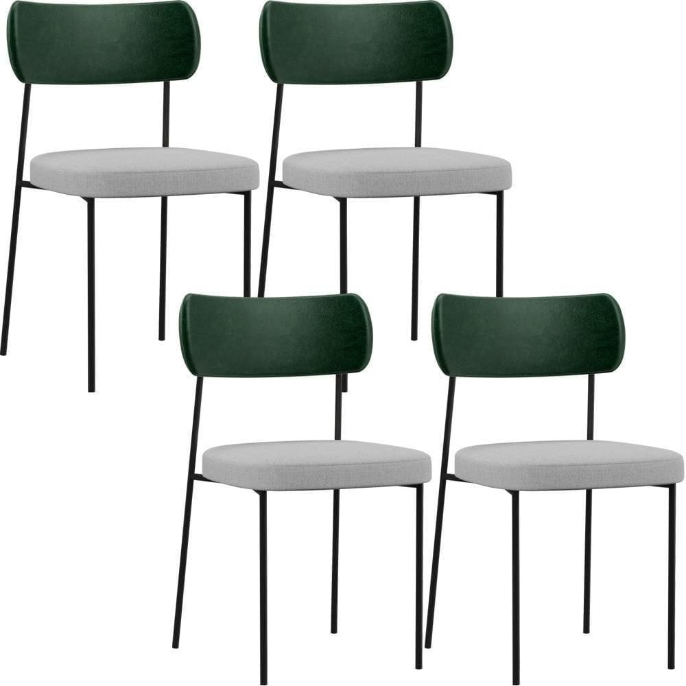 Kit 04 Cadeiras Para Sala De Jantar L02 Verde Musgo Cinza