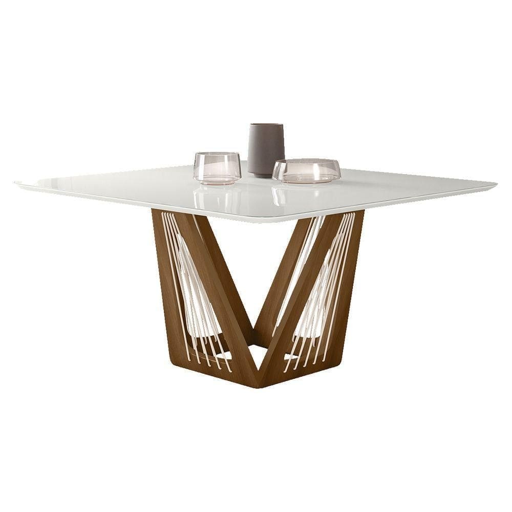 Mesa De Jantar áustria C03 150x150 Cm Cor Laca Off White/caramelo