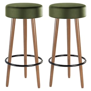 Kit 2 Banquetas Estofada Com Pés De Madeira Couríssimo Verde